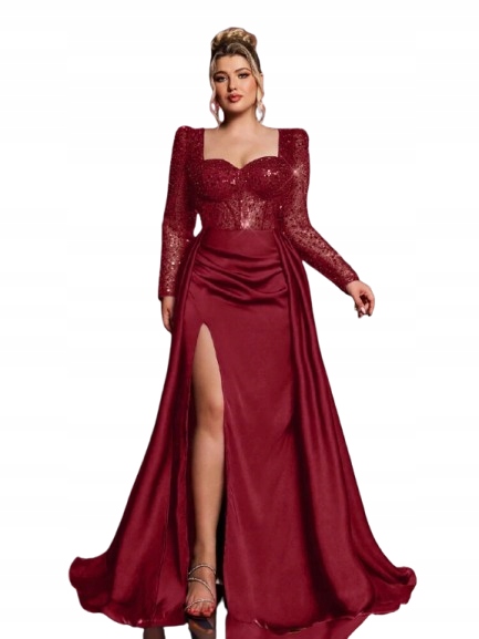 Shein Plus Size Večerní Šaty Bordó S Dlouhým Rukávem 46 1KI