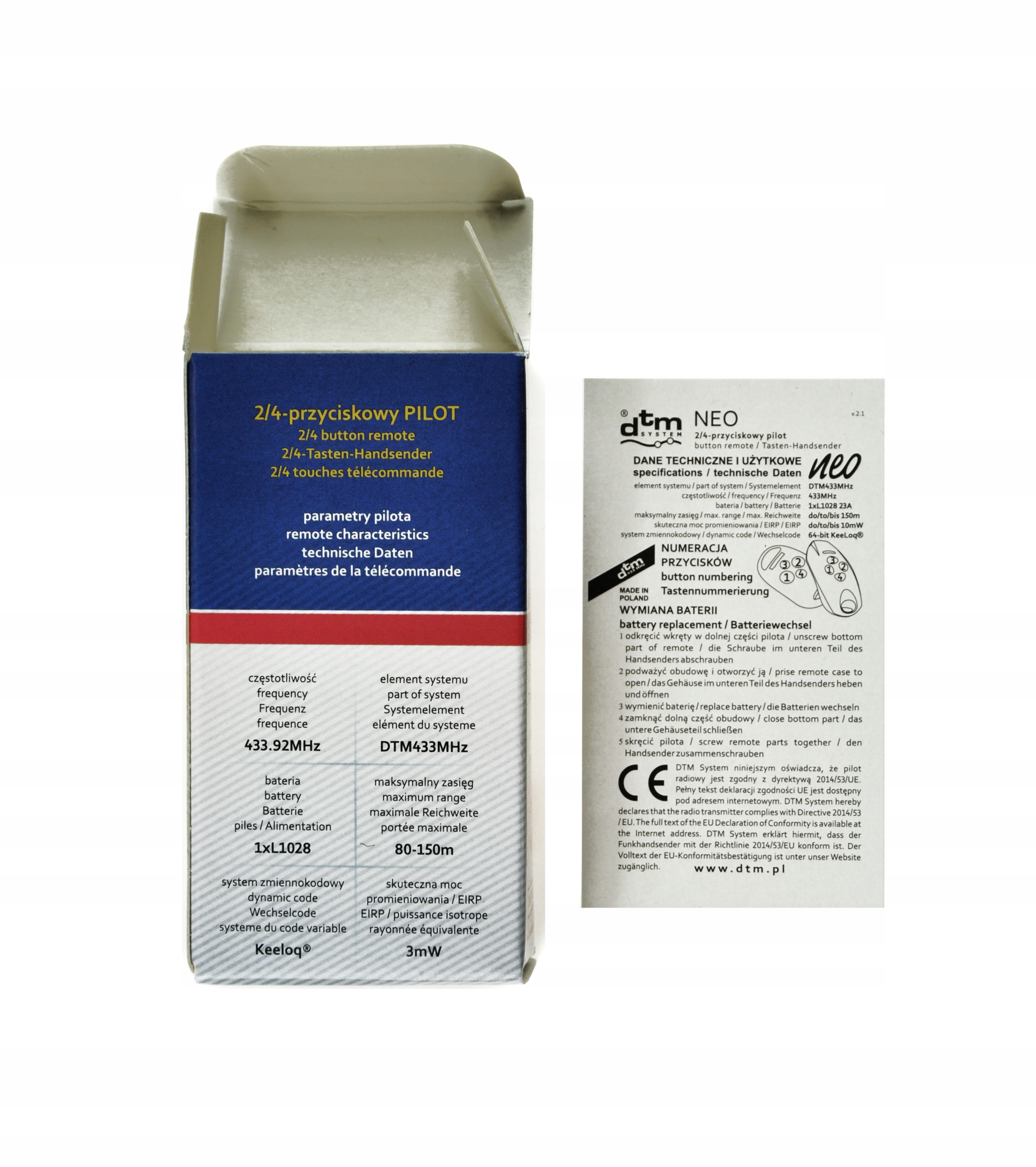 DTM NEO NEO4SZA NEO 4 SZARY PILOT DO BRAMY GARAŻU + BATERIA 433MHz ORYGINAŁ Marka DTM