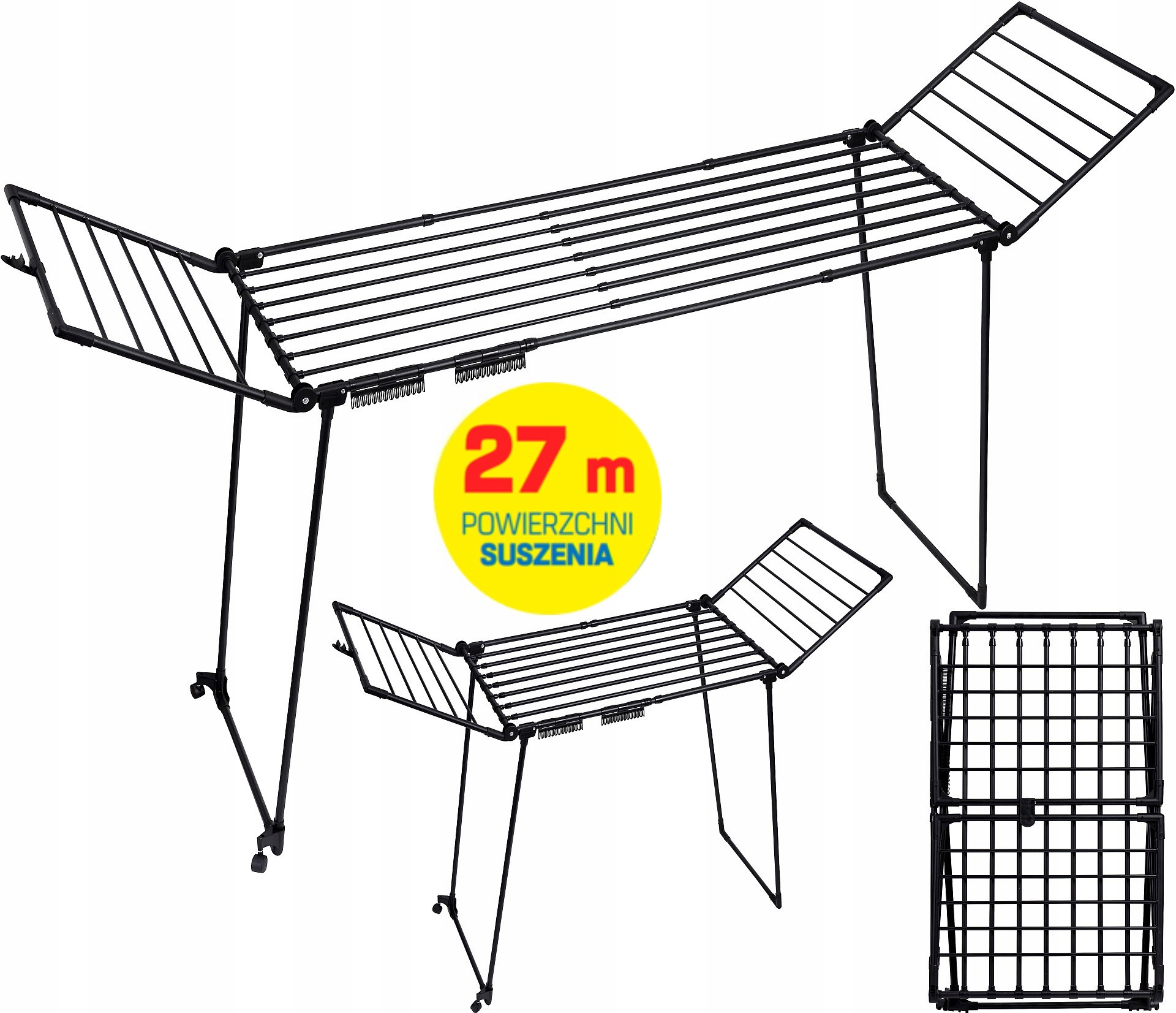 Levně Sušák na Prádlo Teleskopická Rozkládací Velká XXL 27 m SU103 Černá