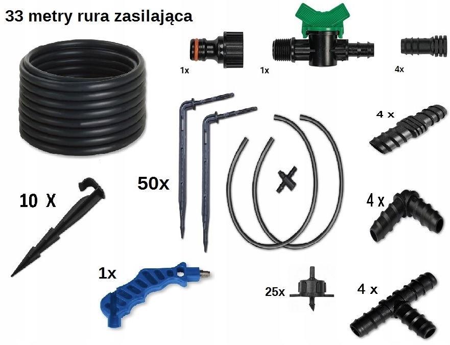 Nawadnianie kropelkowe doniczek tuneli na 50 stano (Zestaw na 50