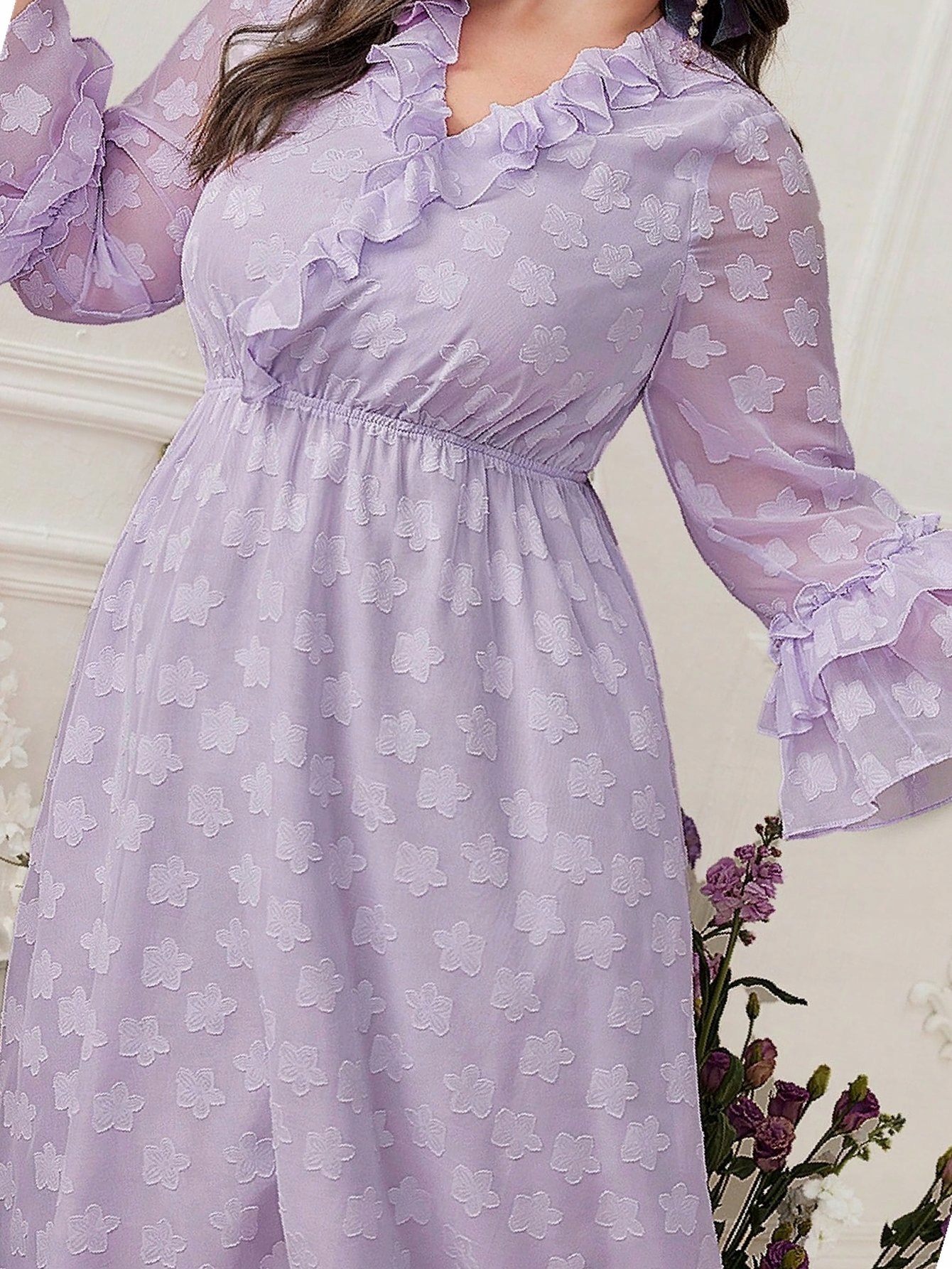 Šaty Maksi rozevřená s volánky Elegantní žakárová 3XL 46