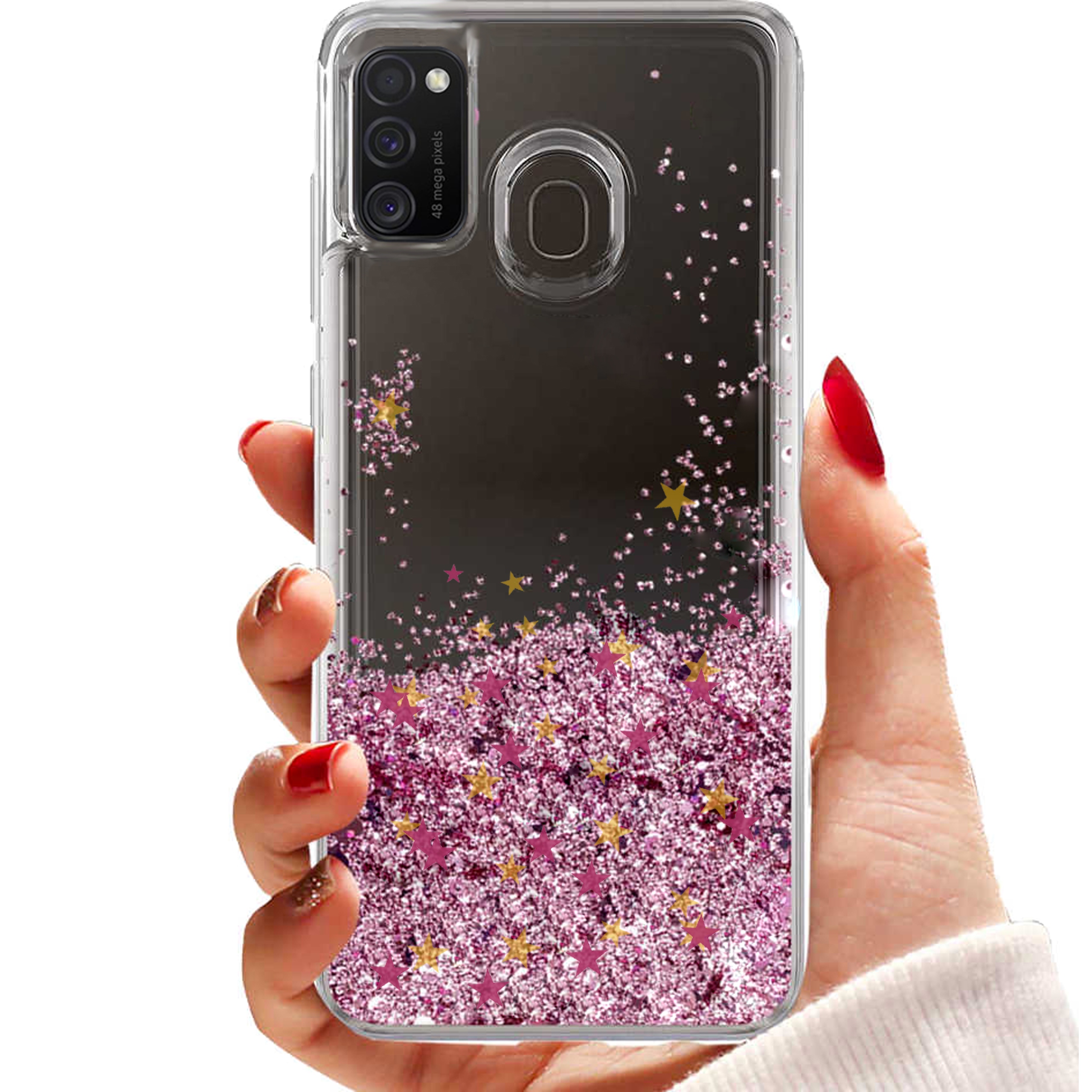 Etui do Samsung M21 GLITTER STAR BROKAT + SZKŁO