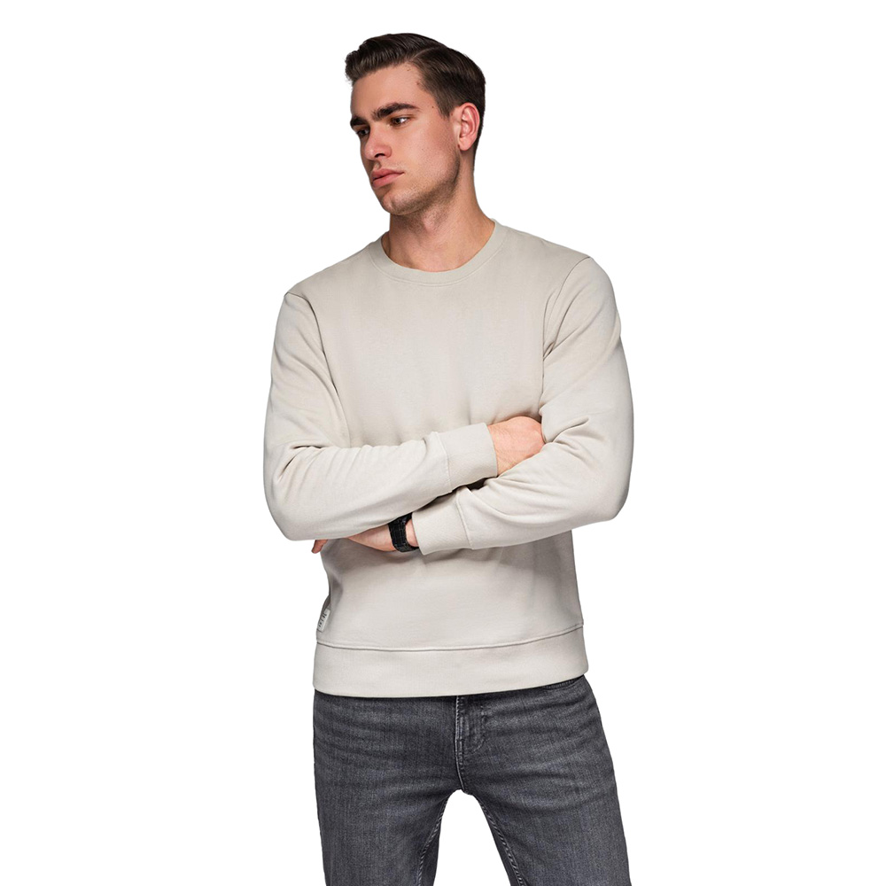 Béžová pánská mikina s kulatý výstřihem, basic, pohodlná, V1 OM-SSBN-0271 M