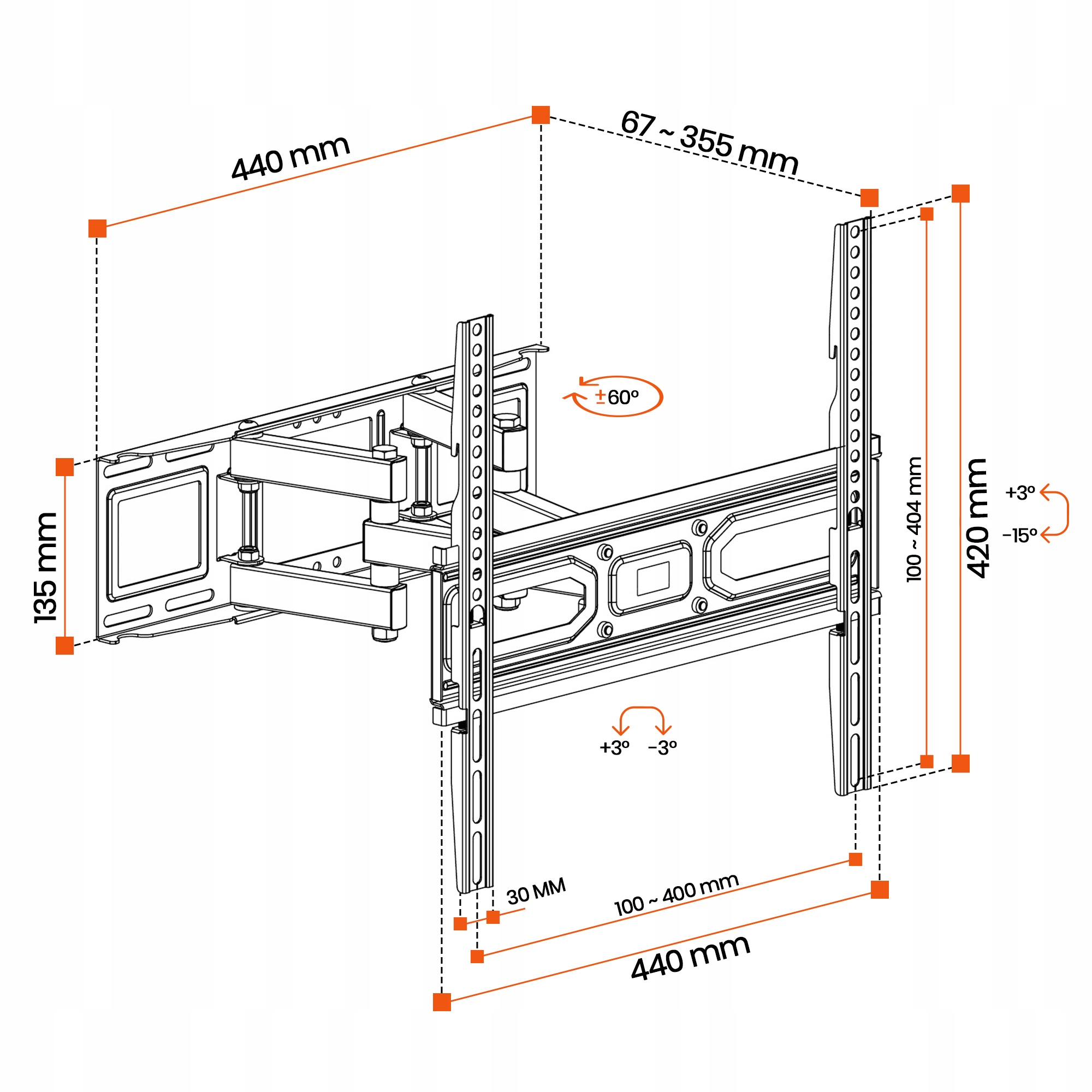 Držák Televizoru Věšák Tv 32-70'' otočný, pohyblivý, Extra Silný, 40 kg