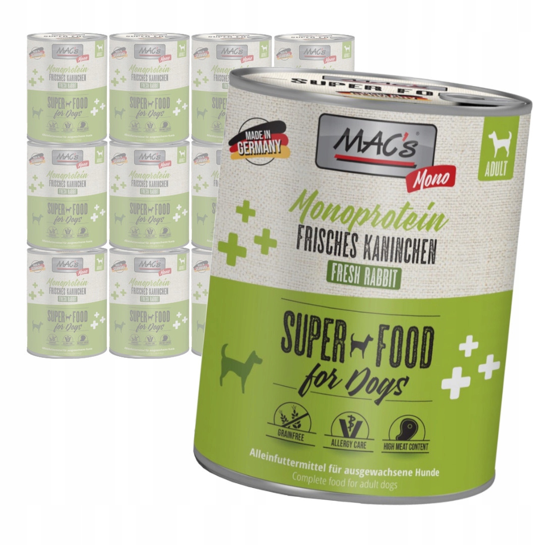 Levně Mac's Dog 12x800g Hypoalergenní Vlhké Krmivo Monoprotein Králík pro psa