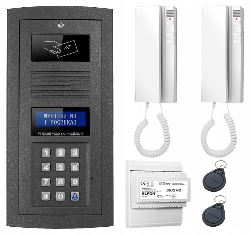 Domofon Cyfrowy 2-RODZINNY Elfon Optima Brelok Kod OP-255R Podtynkowy