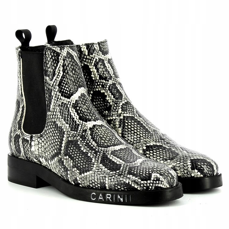 CARINII B5631 SZTYBLETY SKÓRA CZARNE BIAŁE WĄŻ Rozmiar 38