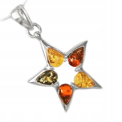 Stříbrná Hvězdička přívěsek s přírodním Jantarem přívěsek hvězda Stříbro 925
