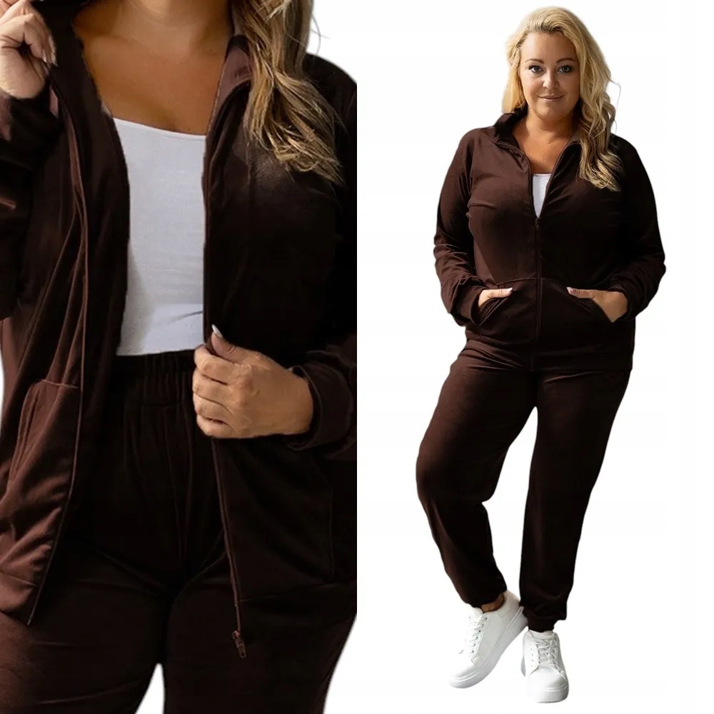 Dámská velurová Teplákovka souprava bez kapuce 772 4XL/5XL hnědá