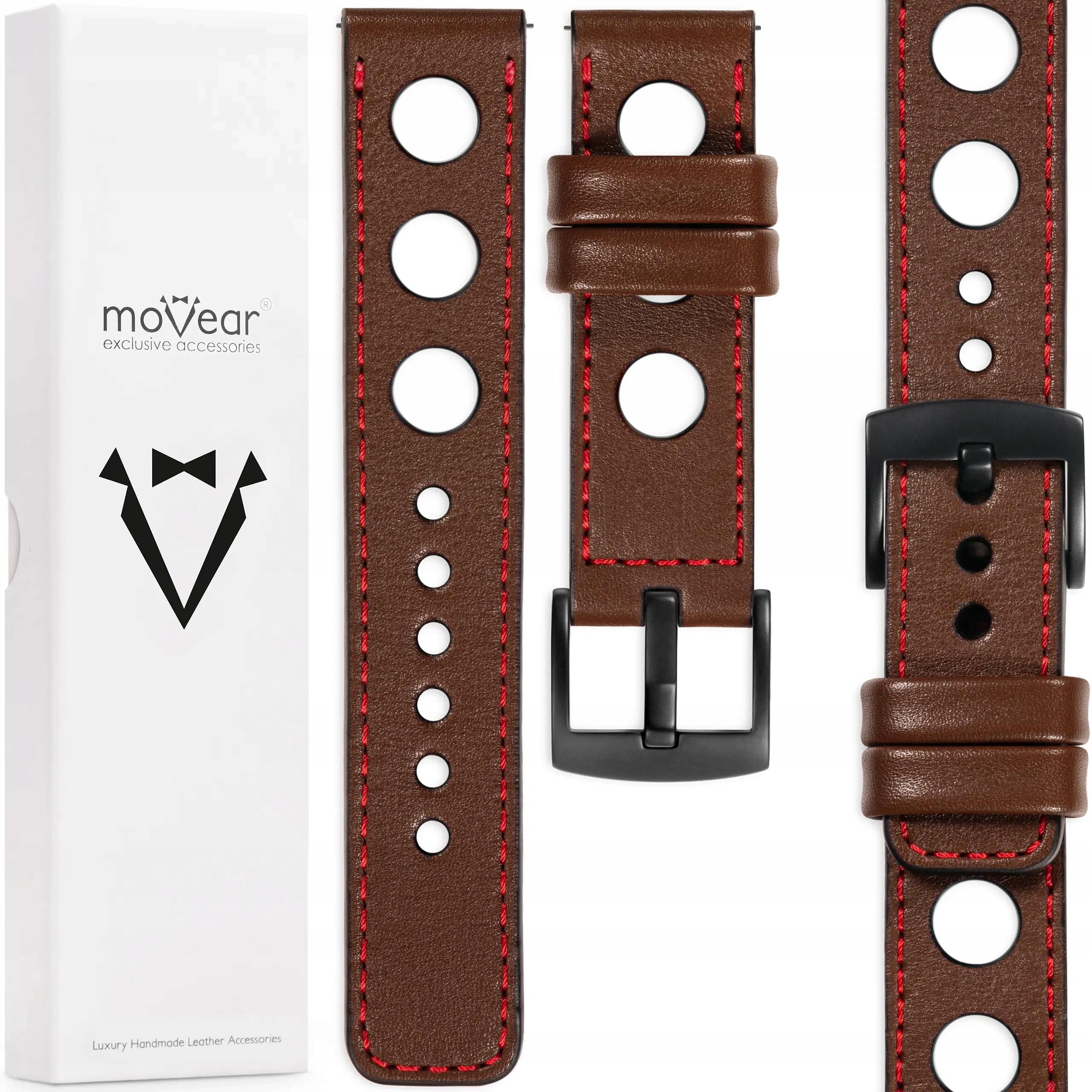 Řemínek 22 mm pro hodinky z prémiové kůže, elegantní Polský, tmavě hnědý Movear