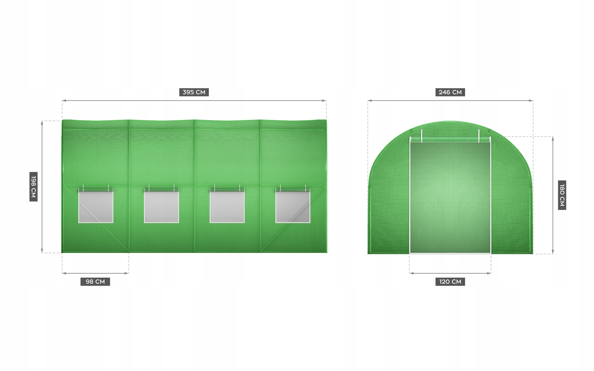 TUNEL FOLIOWY OGRODOWY SZKLARNIA FOLIA NA WARZYWA OWOCE 395 x 246 cm 10m2 Wysokość produktu 180 cm