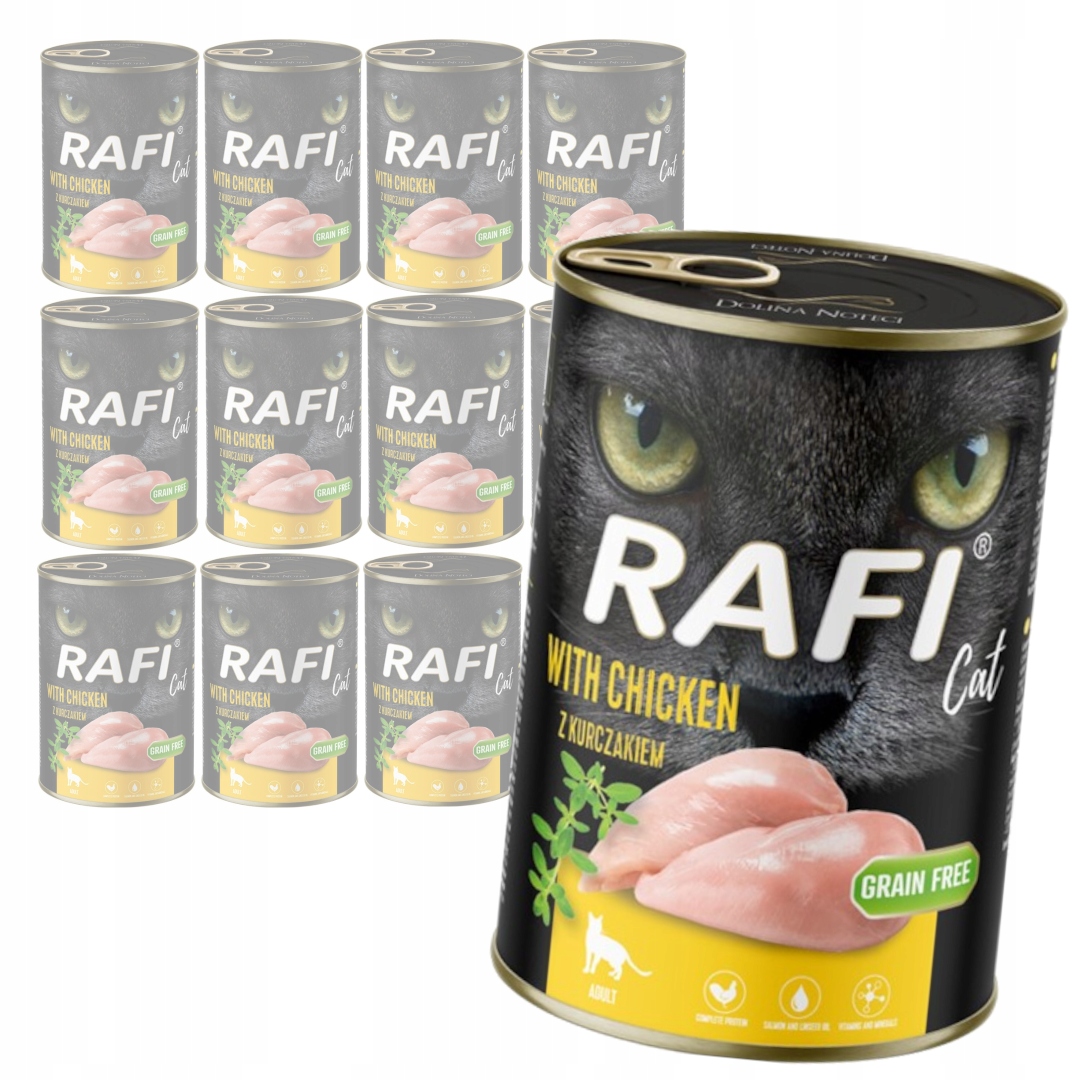 Levně Rafi Cat Adult 12x400 g Bezobilné Mokré Krmivo Pro Kočky s kuřecím masem