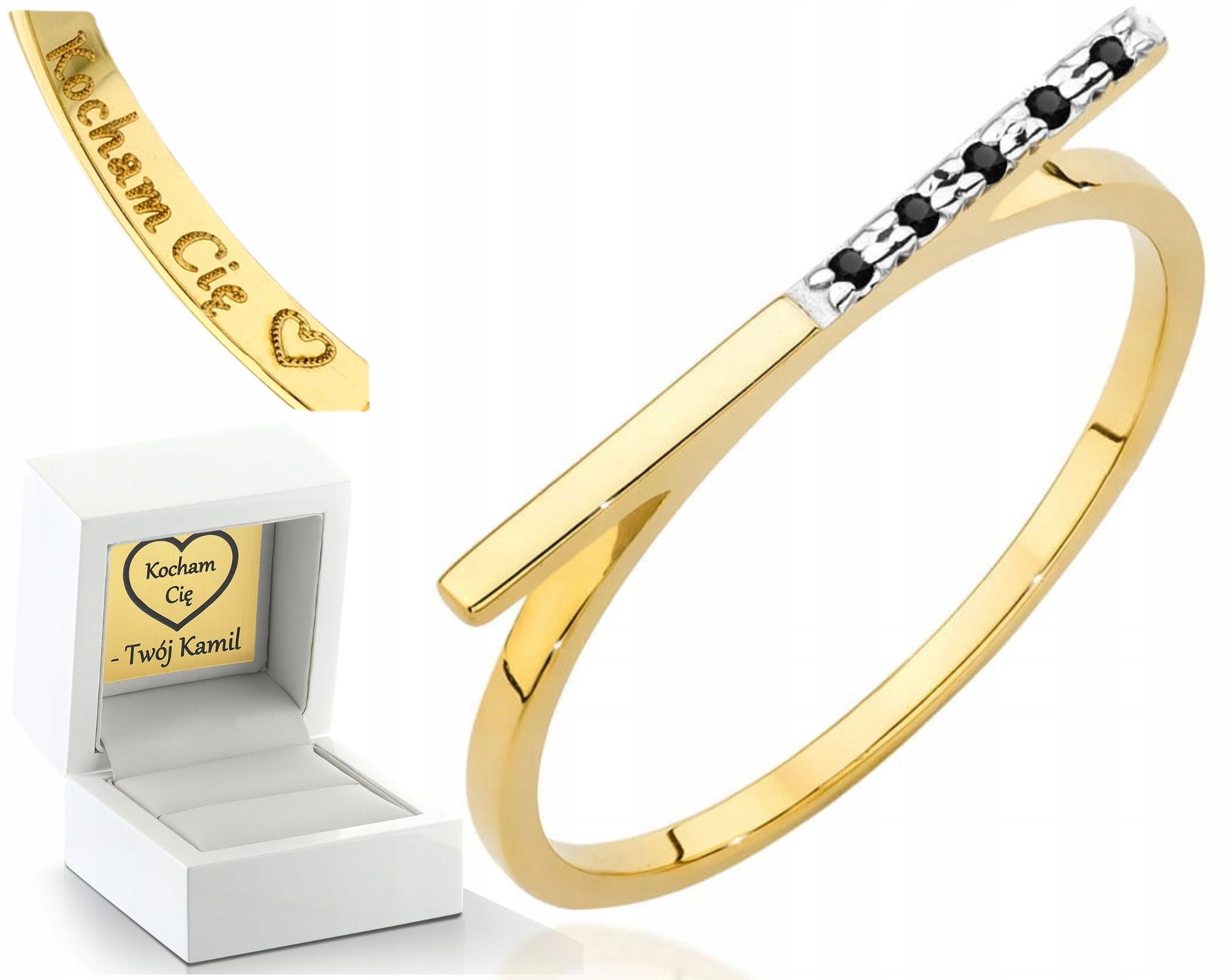 Zlatý Zásnubní Prstýnek Černé Brilianty 585 Gravírování Bonus Dárek