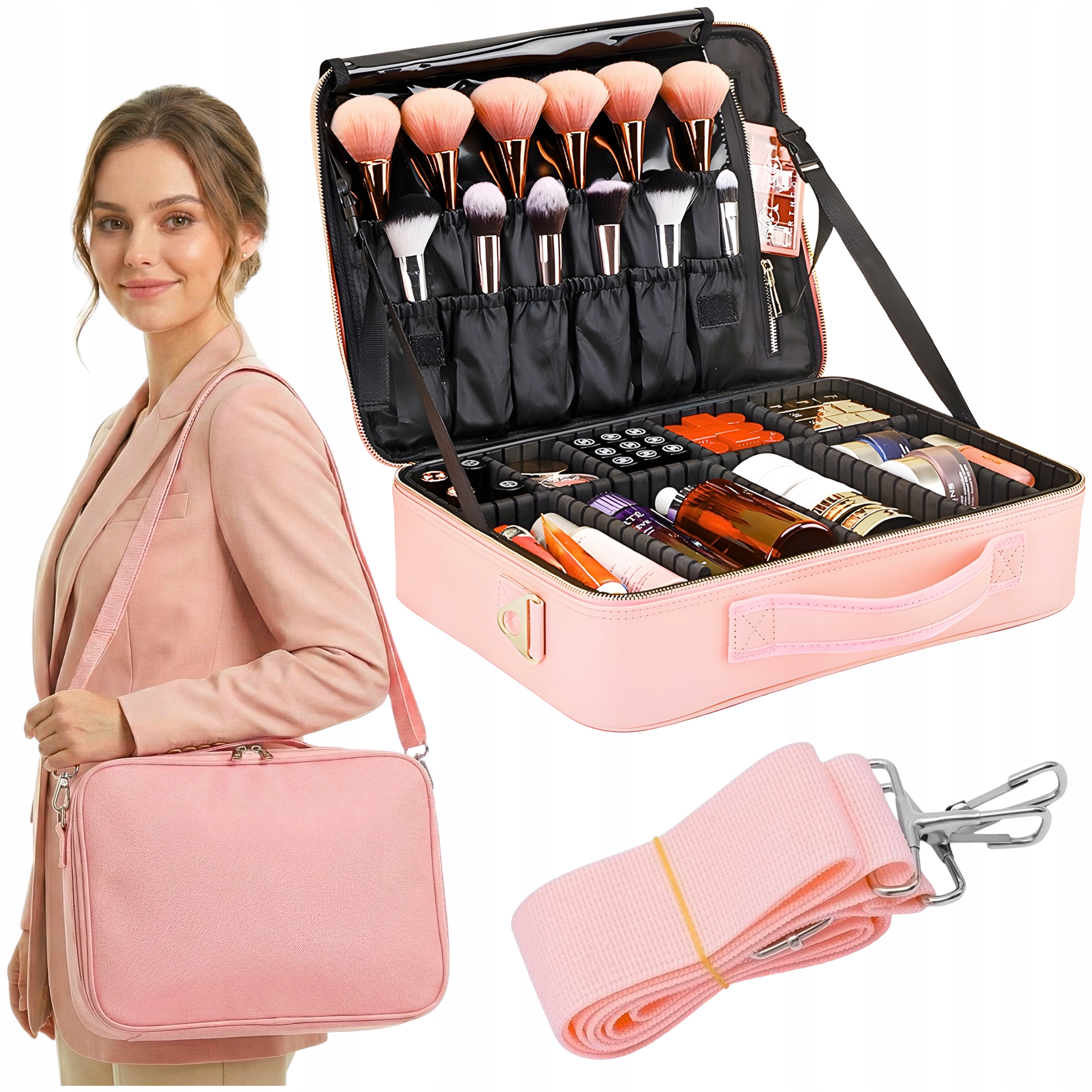Kosmetyczka Damska Podróżna Duża Organizer Kuferek XXL na Kosmetyki Walizkę