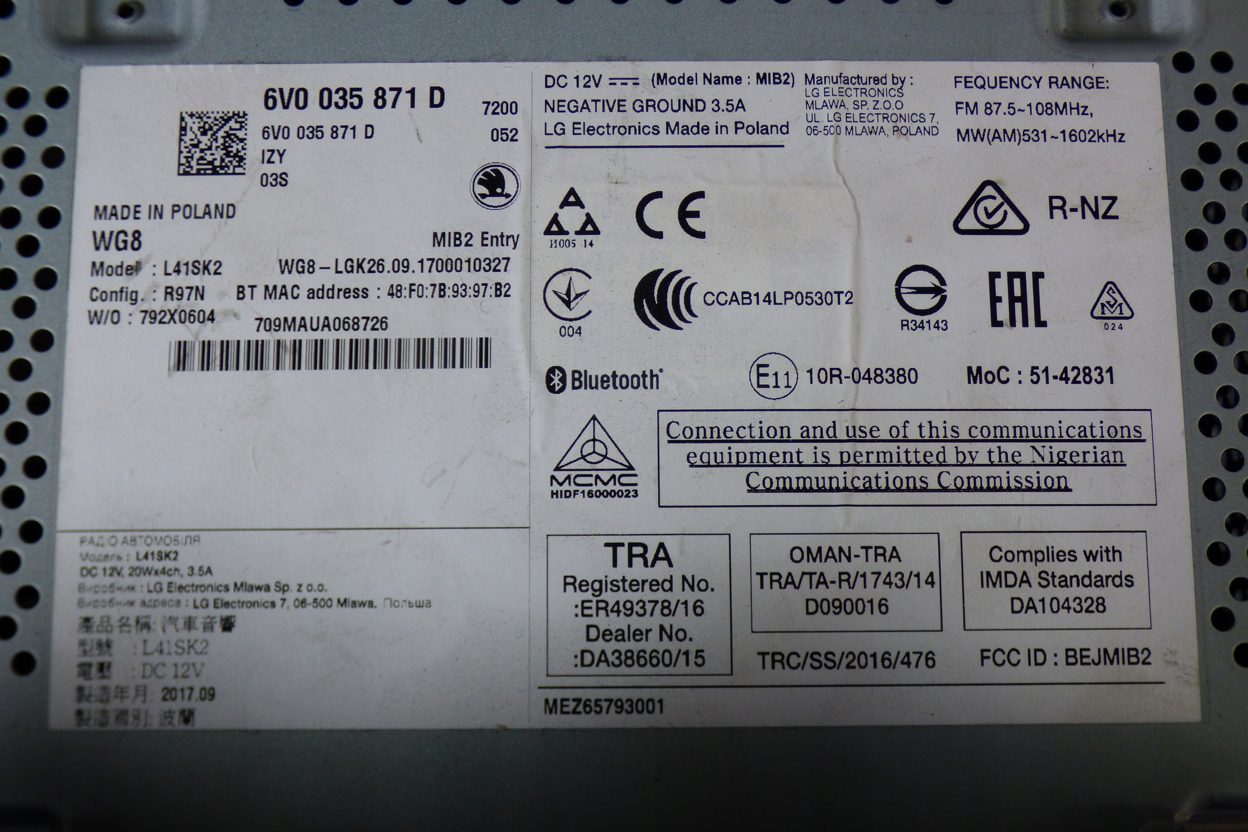 radio 6V0035871D SKODA FABIA III
