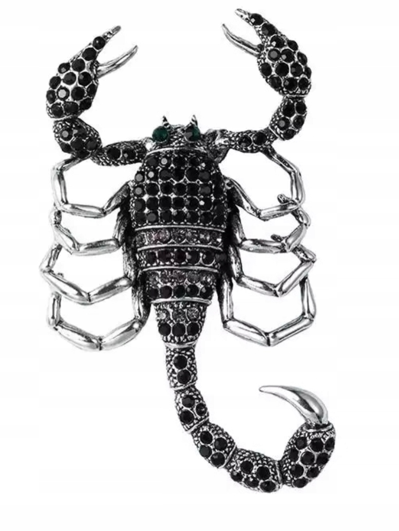 

Broszka Skorpion Znak Zodiaku Czarna Duża Srebrna