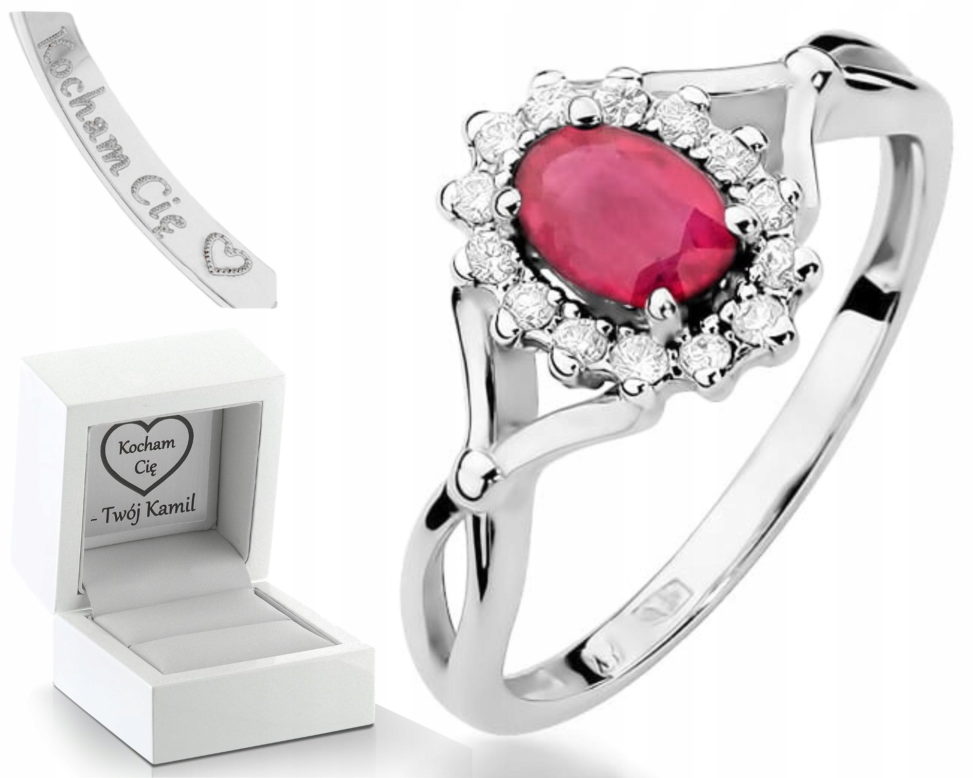 Prstýnek Rubín 0,60 Ct Brilianty Bílé Zlato 585