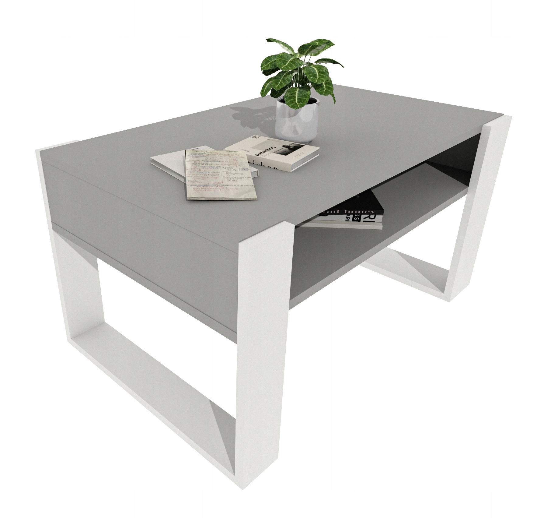 Kávový stolek Karo 92 cm s policí Šedý/Bílý loft 92x53,6x45