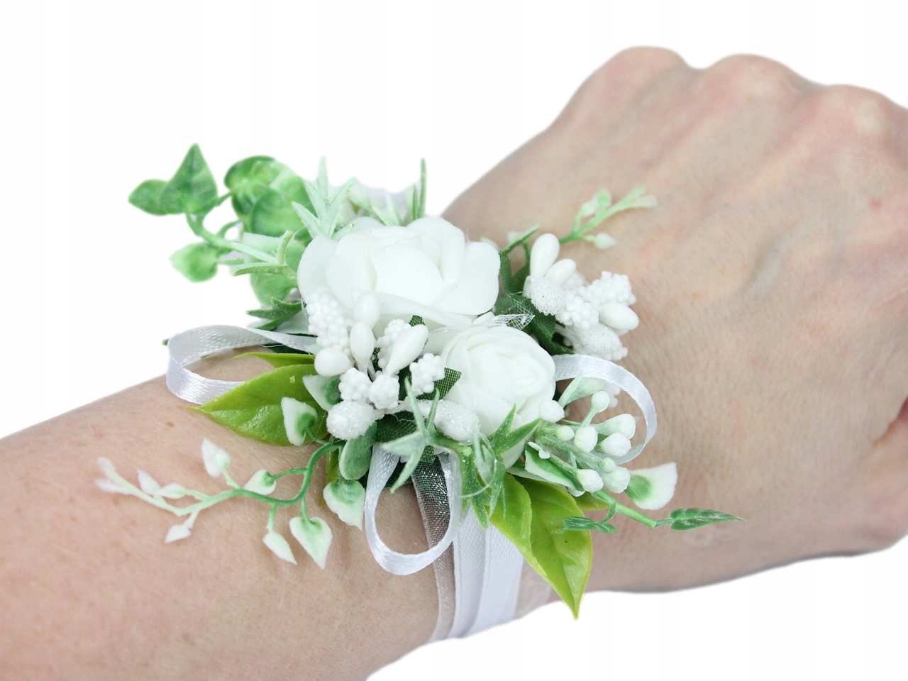 

Bukiecik na rękę stylowy komunijny stroik Biały