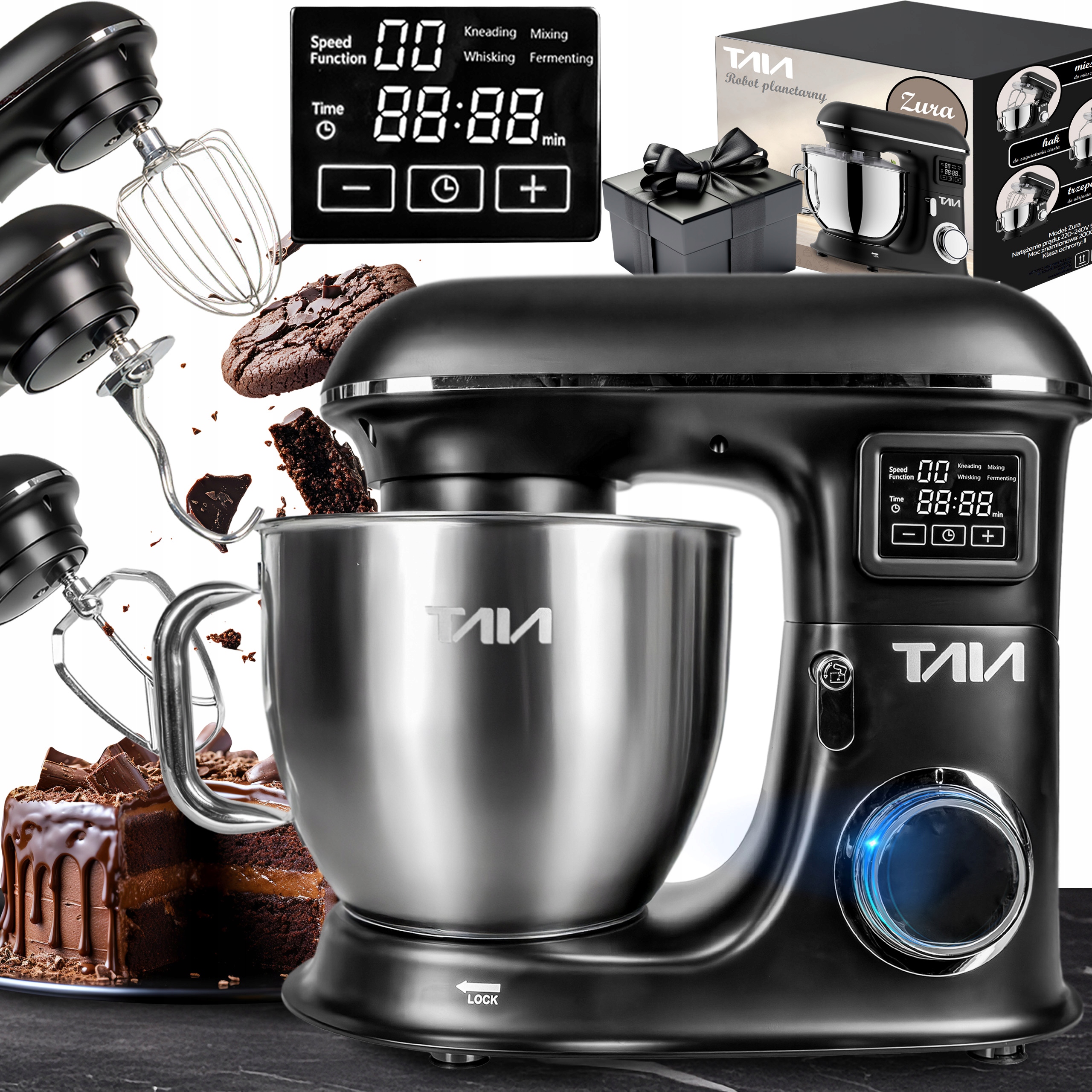 Mocny Robot Planetarny Taia Zura Kuchenny 2000W Duża Misa 6,5L Led Zestaw