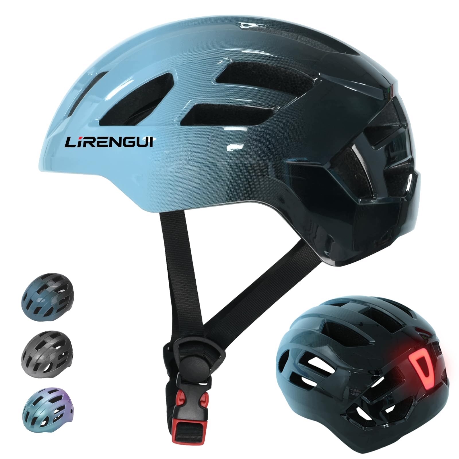 Kask rowerowy dziecięcy ze światłem z tyłu niebieski roz. M 55-58 cm
