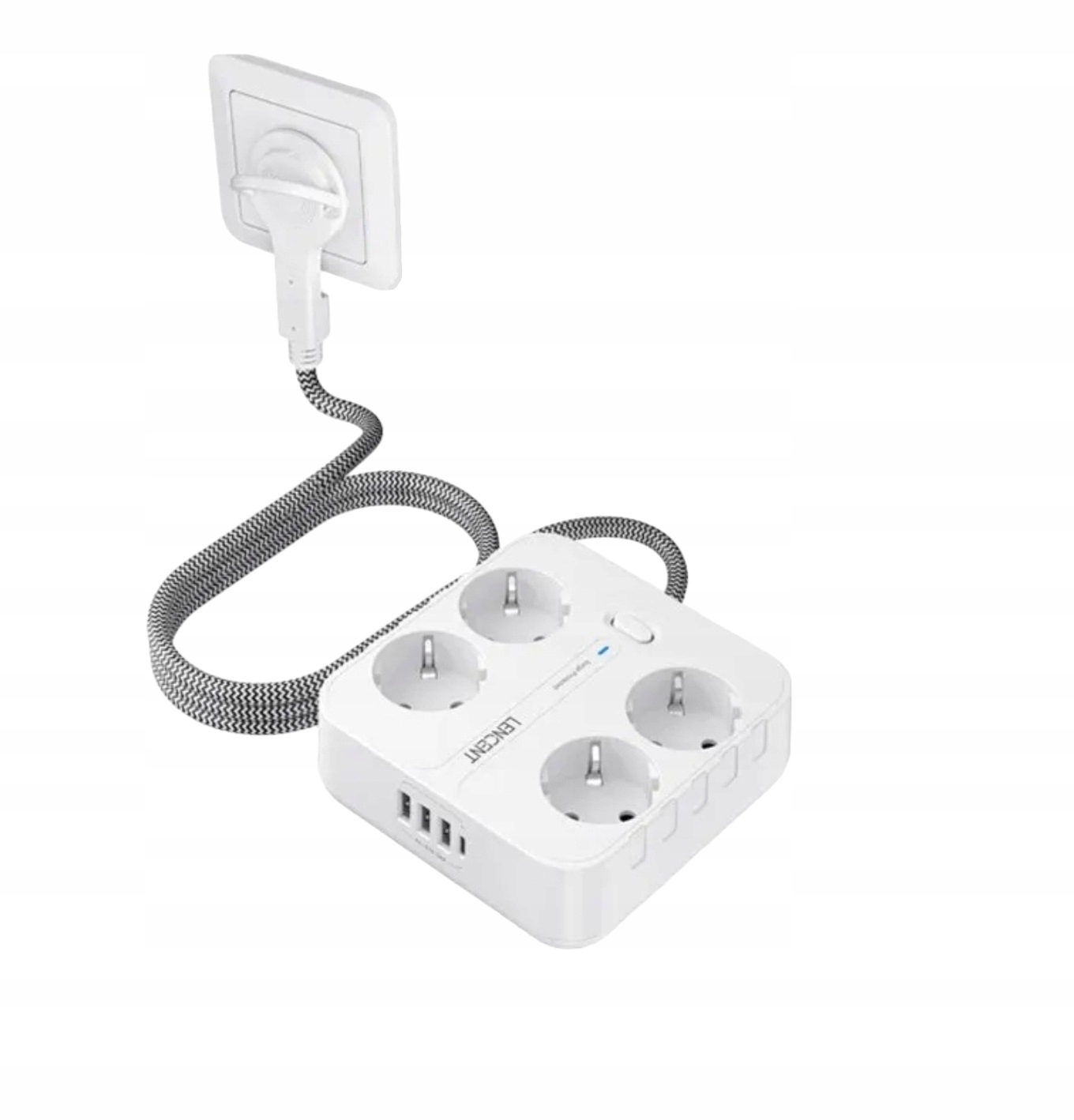 Prodlužovací Kabel Lencent 3 m, 4x Schuko Eu, 3x Usb A, 1x Usb C, bílý, 3 metry