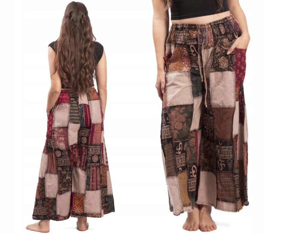Široké dámské bavlněné kalhoty patchwork indické prodyšné