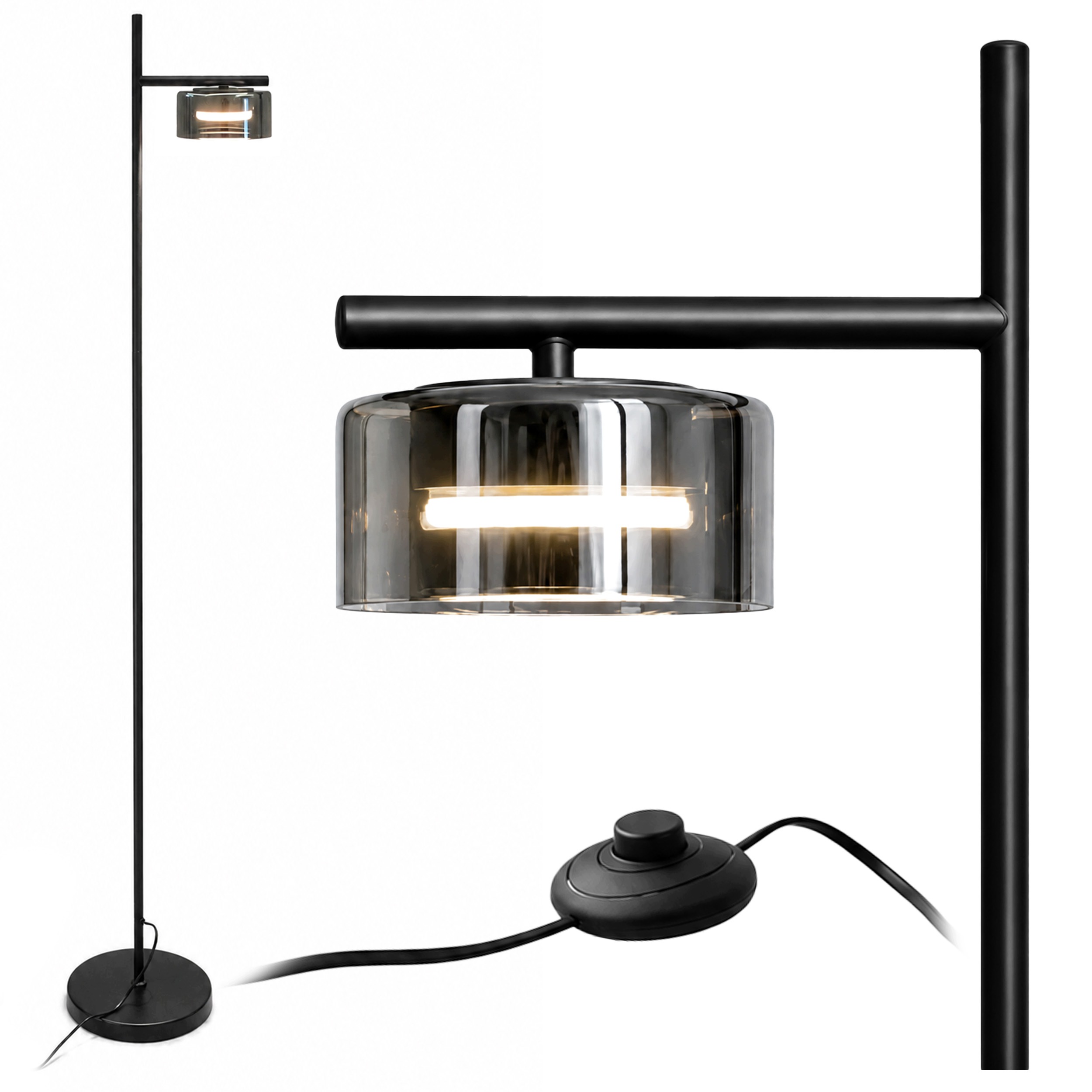 Stojací podlahová lampa GX53 Černá Moderní Stylové skleněné stínítko