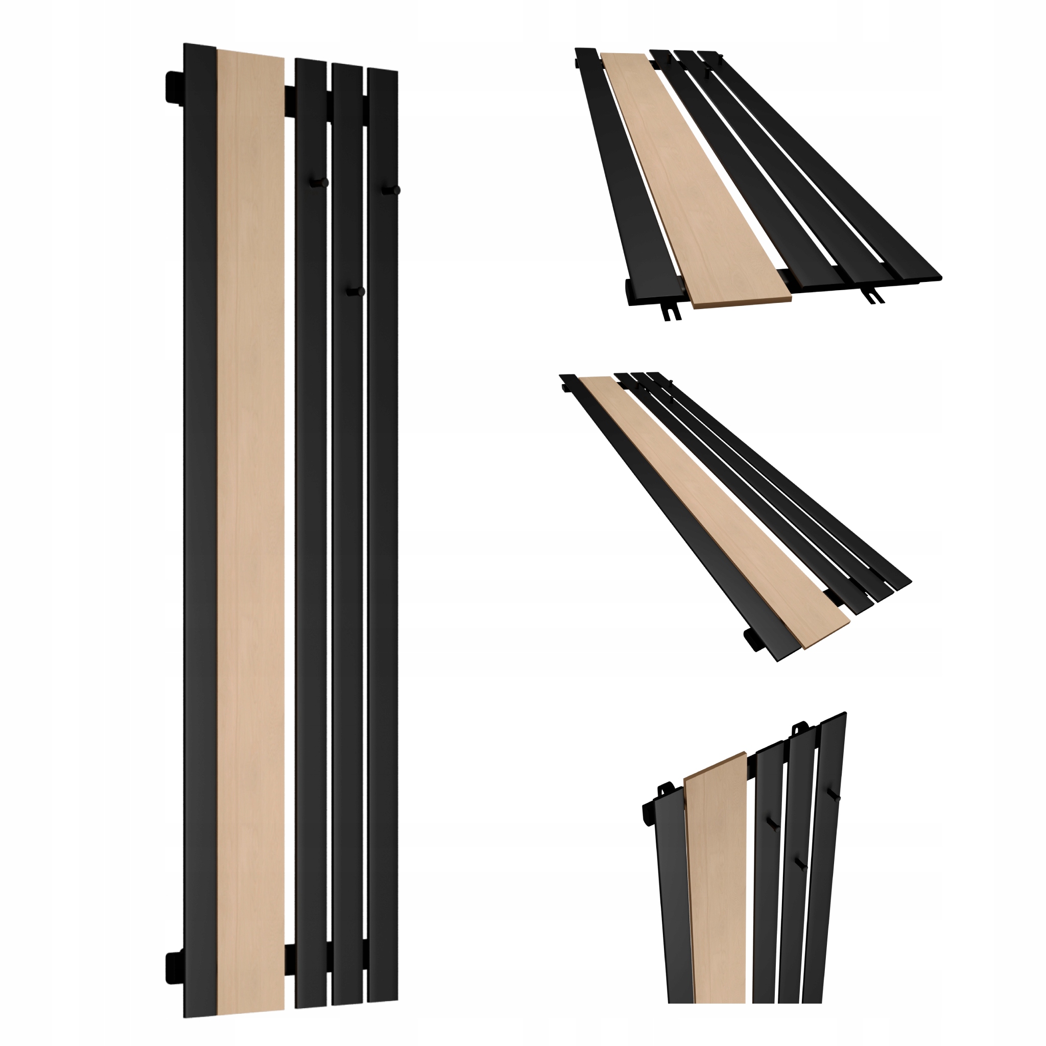 Dekorativní radiátor s věšáky Bello Hook Wood 100x52 Černý Mat