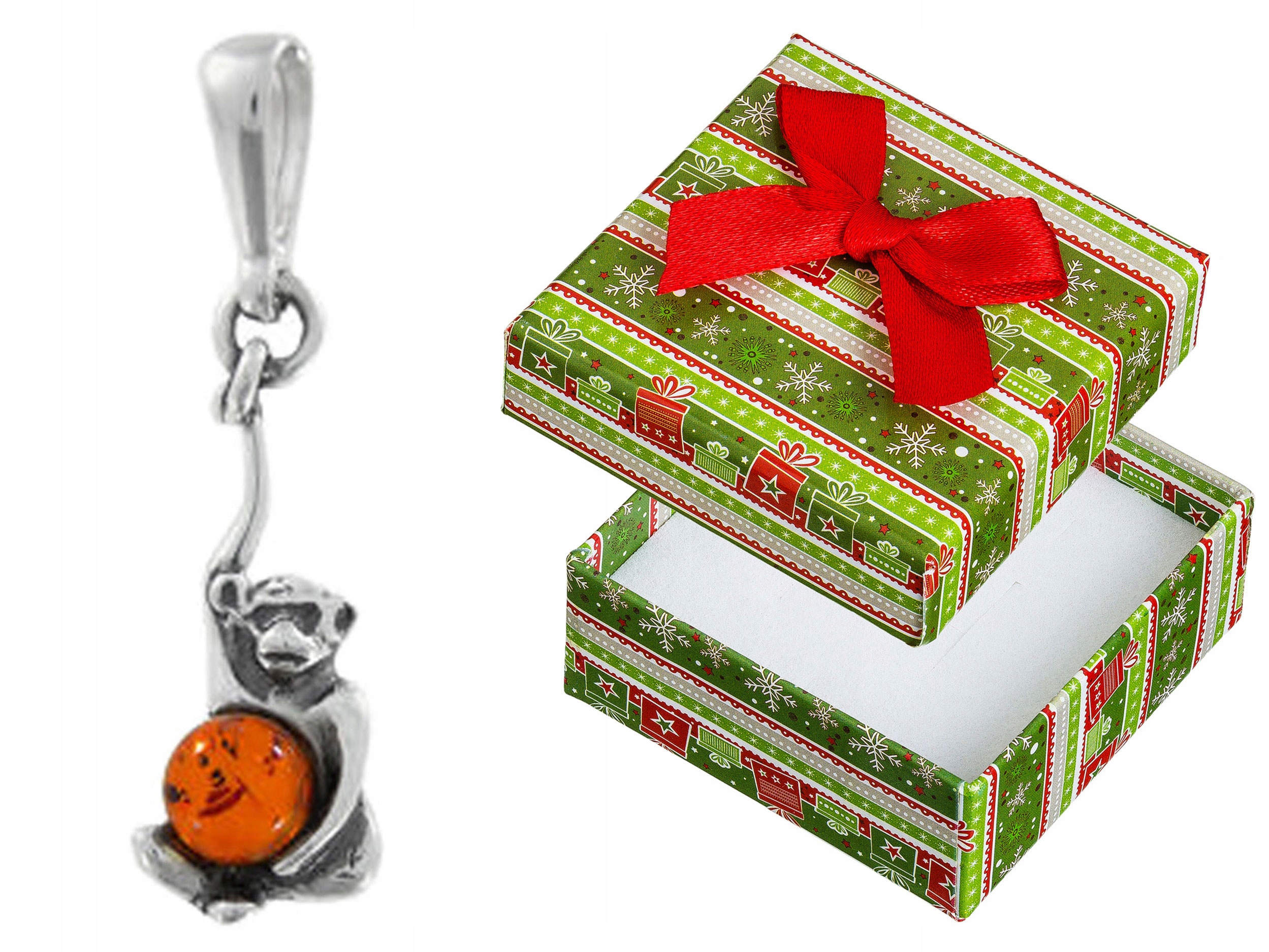 Stříbrný přívěsek Opička s jantarem Malý dámský Oxidovaný Přívěsek Opička