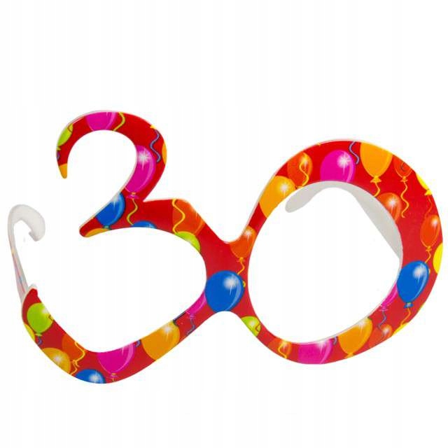 OKULARY CYFRA 30 na urodziny CZERWONE balony