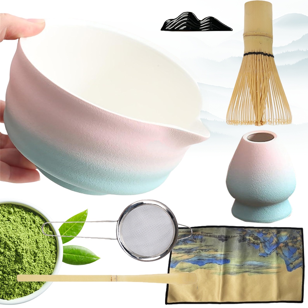 Levně Sada 8 X Nástrojů Pro Matchu Japonská Matcha Akcesoria Bambusové Keramické