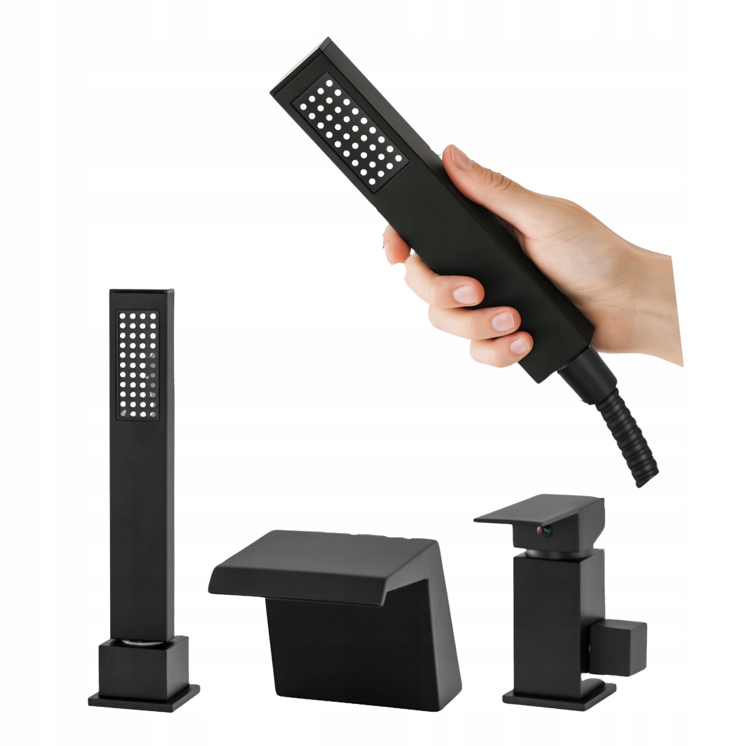 Batéria Čierna vaňa 3-otvorový vodopád do vane hadica hlavica Naro