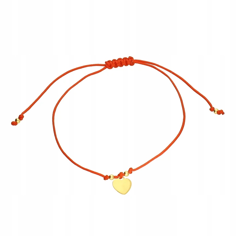 Zlatý provázkový náramek 585 s diamantovým srdcem na červeném provázku