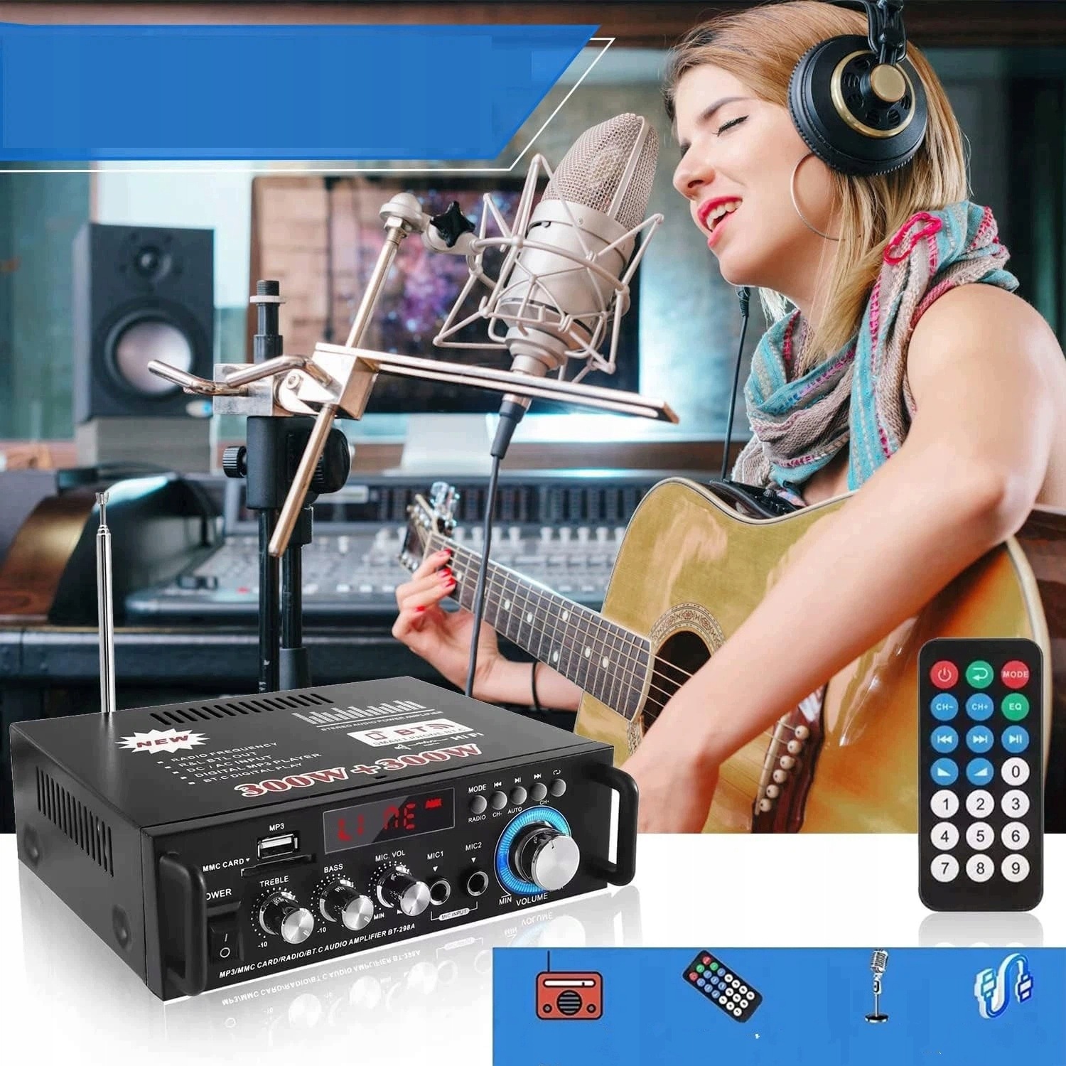 Mini Zesilovač 600W Bluetooth Usb Sd Fm Hifi Dom Auto Karaoke