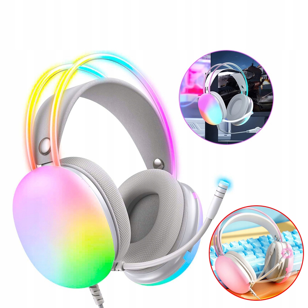 Sluchátka Do Uší 50MM Růžová S Rgb Mikrofonem Pro Pc Usb