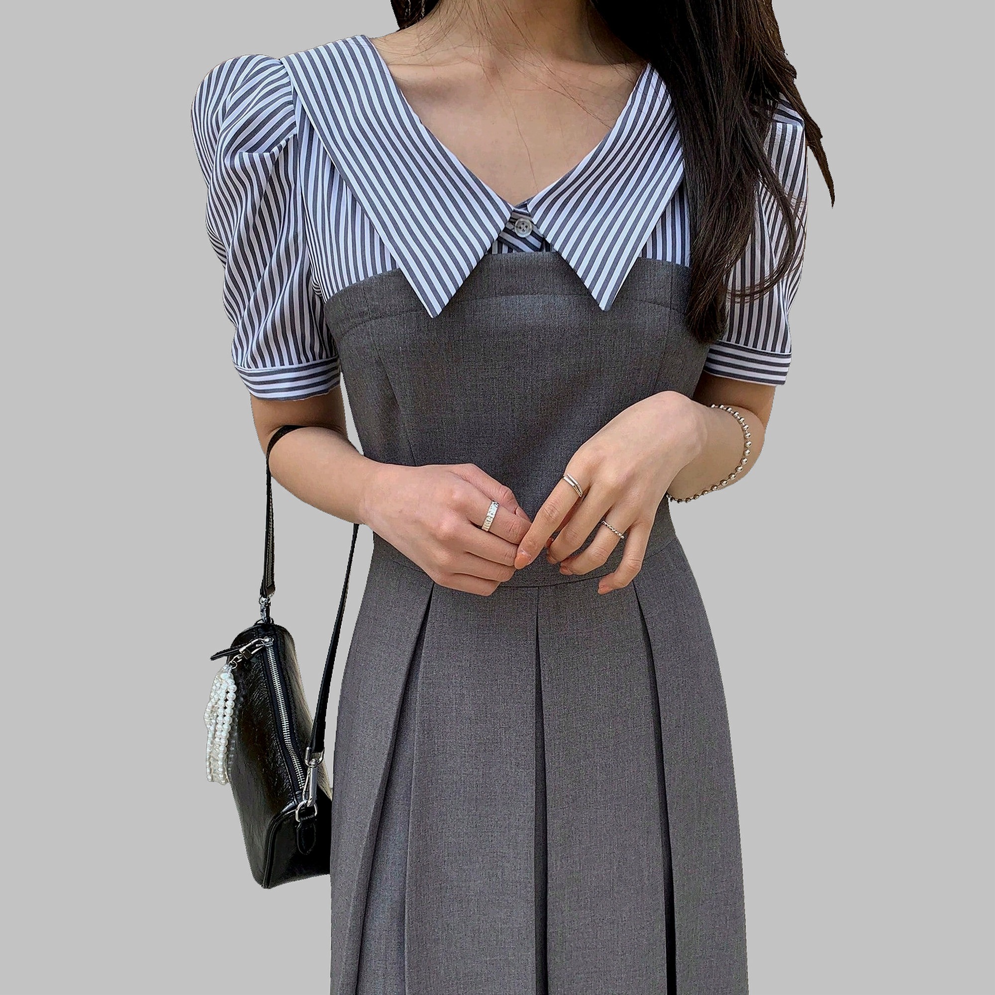 Šaty Šedá Maxi s límcem Elegantní Dazy S 36