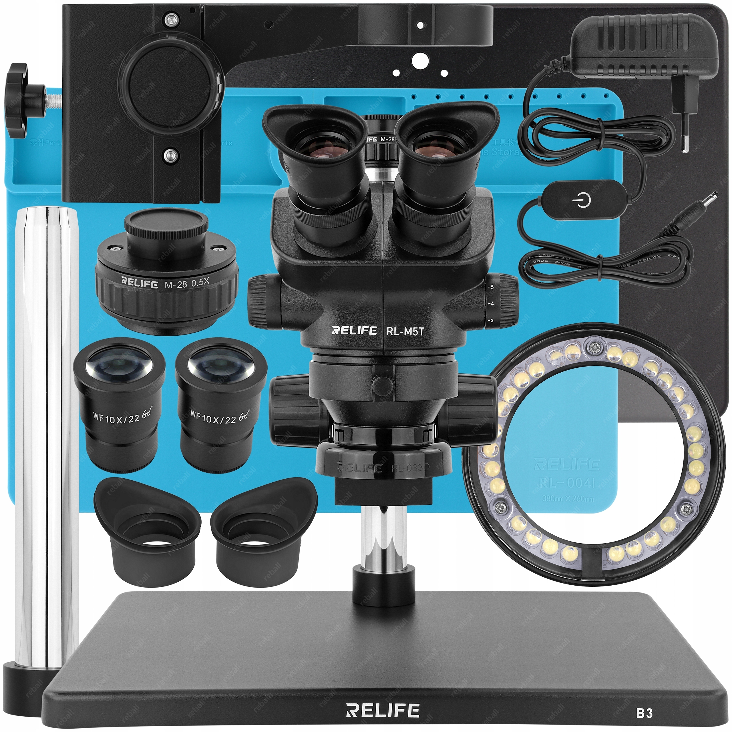 Stereoskopický Mikroskop Relife M5T-B3 Servisní Led Osvětlení 7x-50x