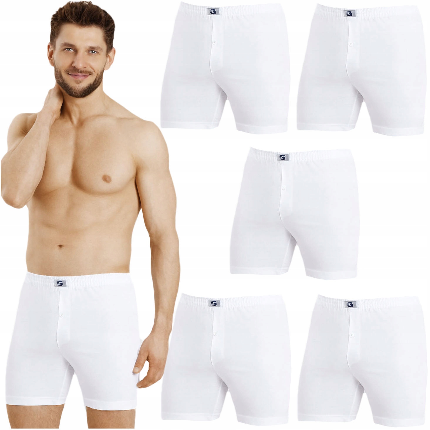 Pánské boxerky slipy 5 balení bavlněné hladké bílé Pl Gucio Pánské boxerky