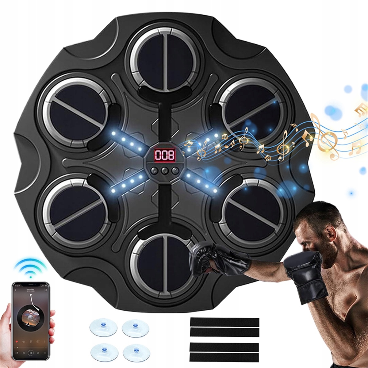 3 prędkości tarcza bokserska Bluetooth z muzyką i licznikiem uderzeń czarna