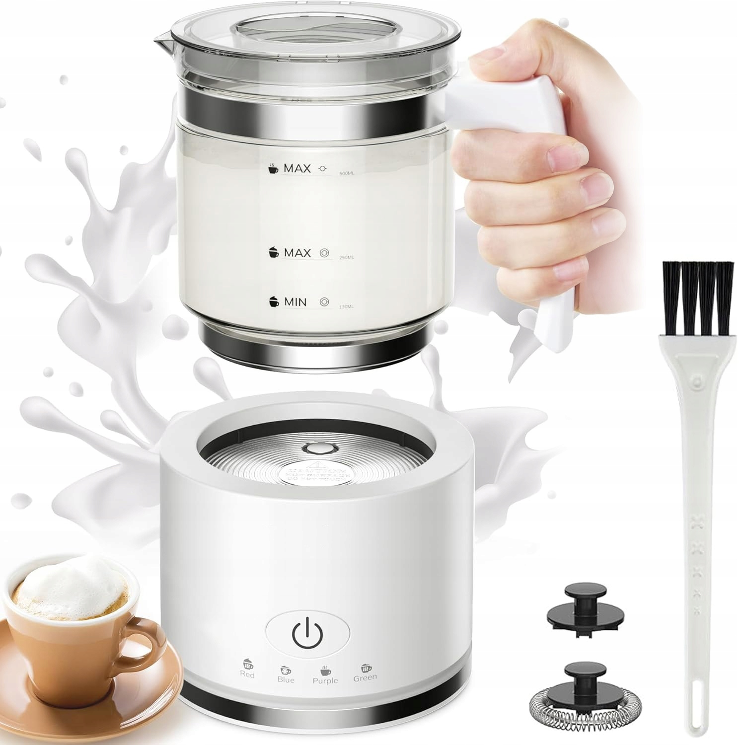 Elektryczny Spieniacz Mleka Ze Szkła 4 Programy Zmywalny 500ML