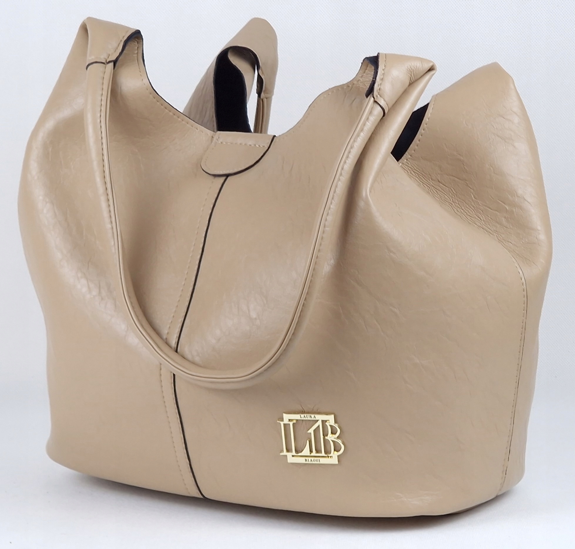 Laura Biaggi torebka shopper klasyczna skóra ekologiczna beżowa na ramię Kolor beżowy