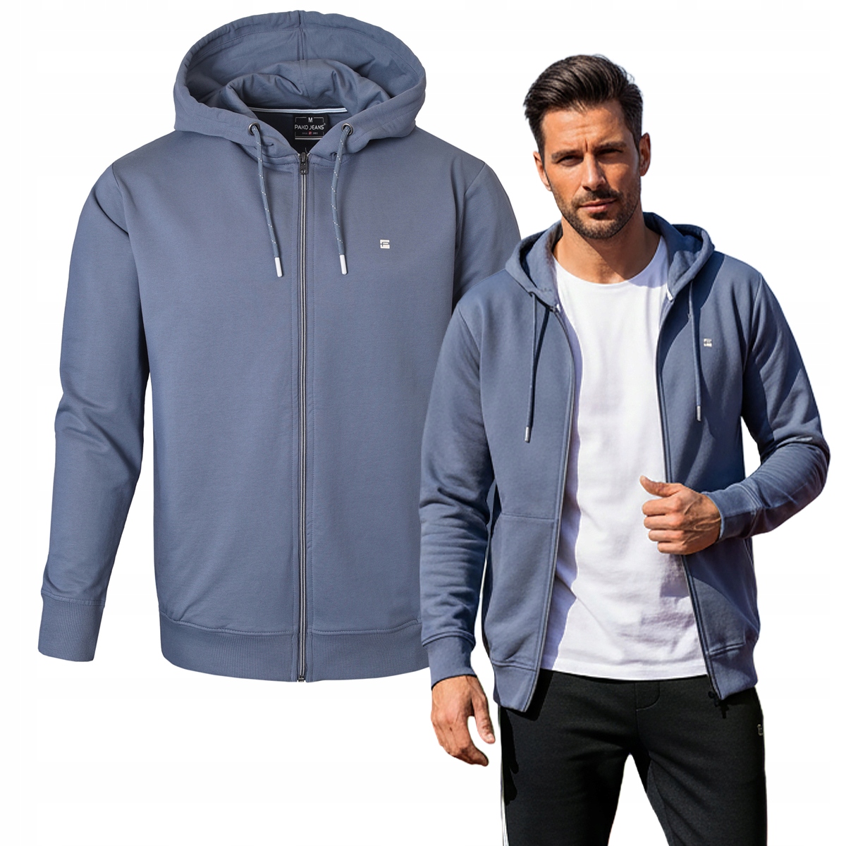 pánská rozepínací mikina s kapucí s kapucí Letní ocelová L Pako Jeans