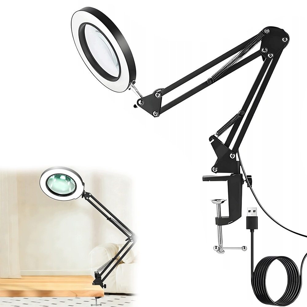 Lupa Se Světlem, 10NÁSOBNÁ Lampa S Lupou A Svorkou, Nastavitelné Rameno, Lupa