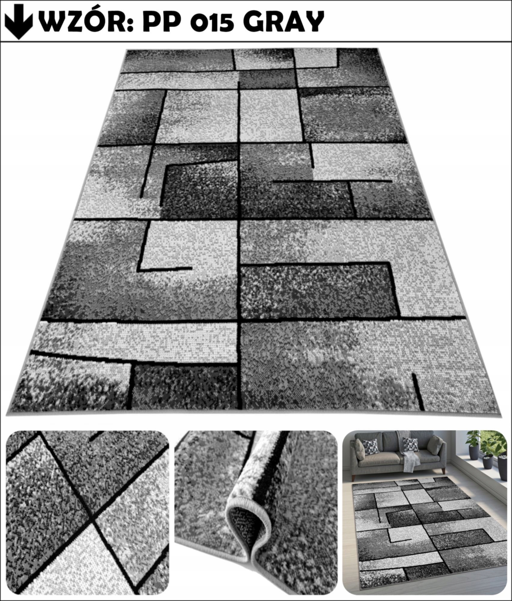 DYWAN 160X220 TKANY MIĘKKI SOLIDNY OBSZYTY SZARY PRAKTYCZNY BCF MIX WZORÓW Rodzaj z krótkim włosiem