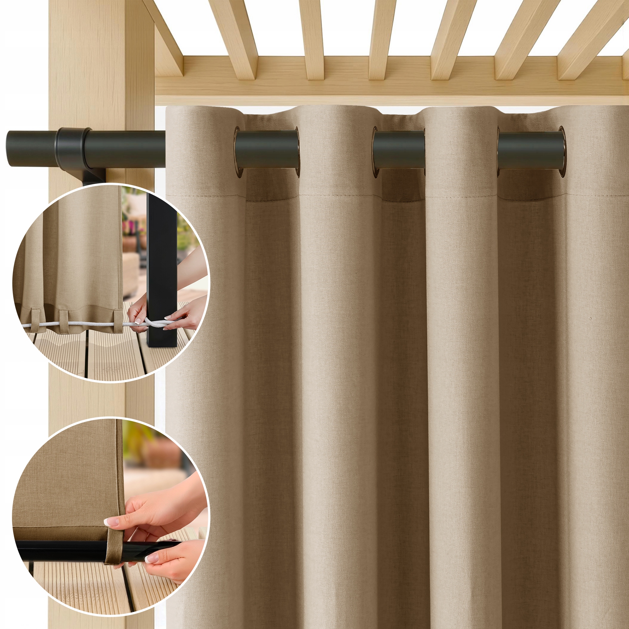 Filumi Závěs na terasu pletenina len průchodky voděodolná tmavě béžová 250x210