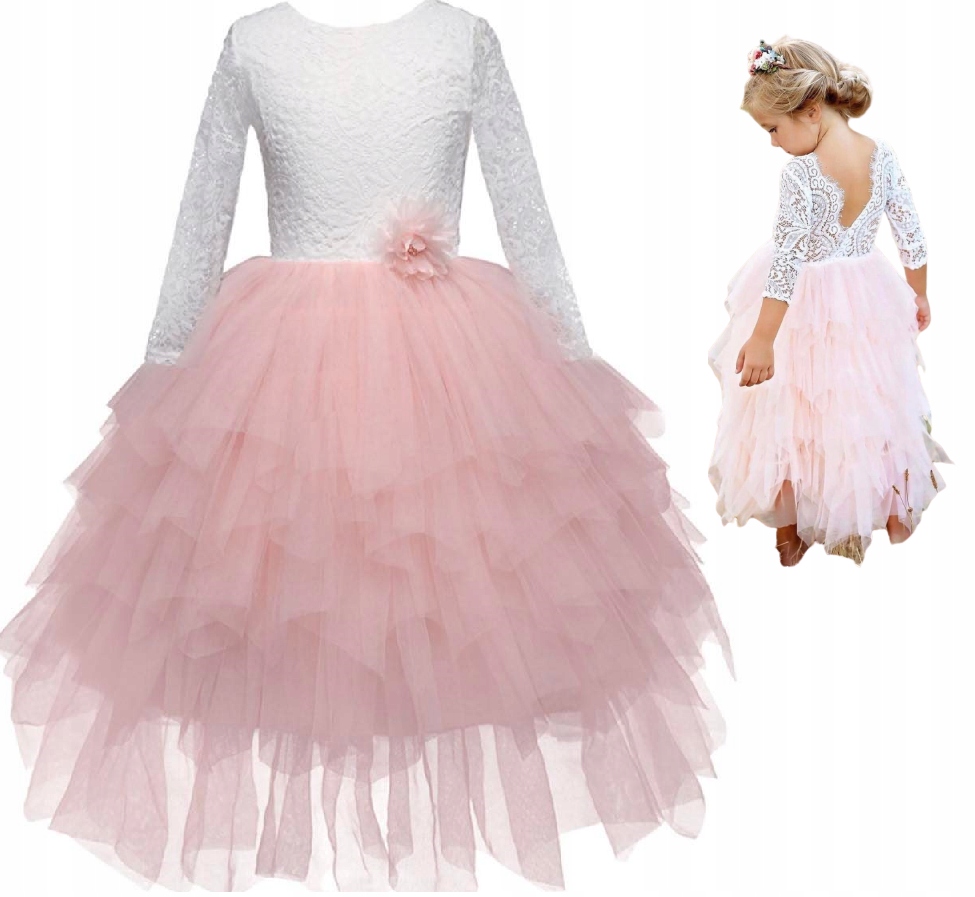 sukienka WIZYTOWA NA WESELE ŚLUB KOMUNIA KORONKA BAL ELEGANCKA TIUL 116