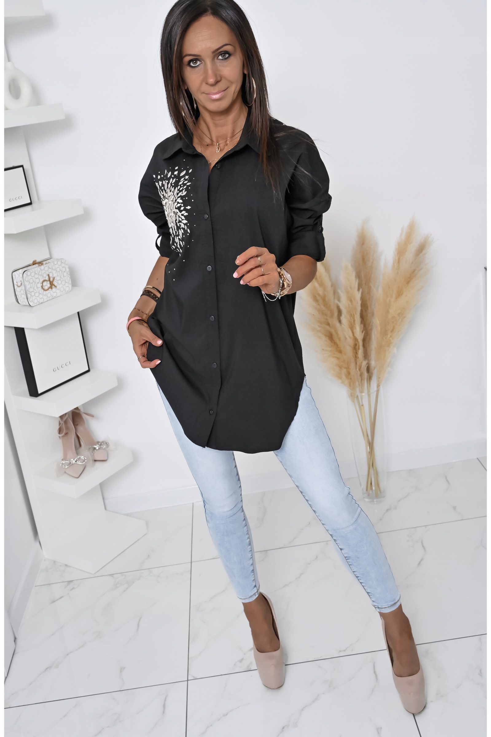 ŚLICZNIE ZDOBIONA KOSZULA OVERSIZE ELIT! WZ.2 XL Wzór dominujący bez wzoru