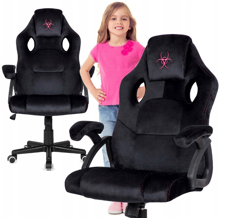 Fotel gamingowy obrotowy gracza welurowe czarne krzesło do biurka ucznia