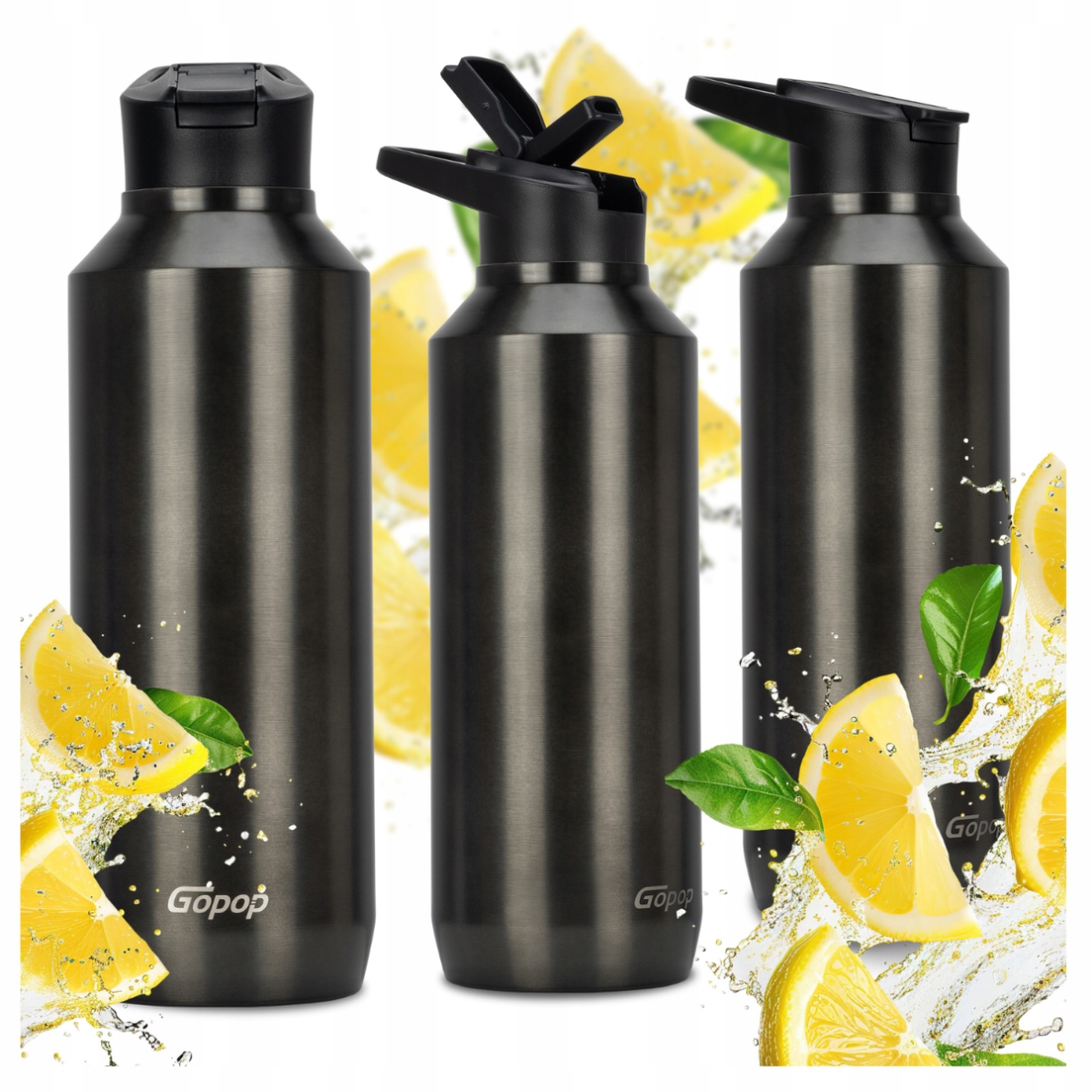 Kubek Termiczny Ze Słomką Bidon Gopop Cool Portable 750 ML Srebrny